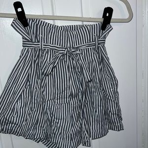 Abercrombie & Fitch Navy and White Striped High Waist Shorts